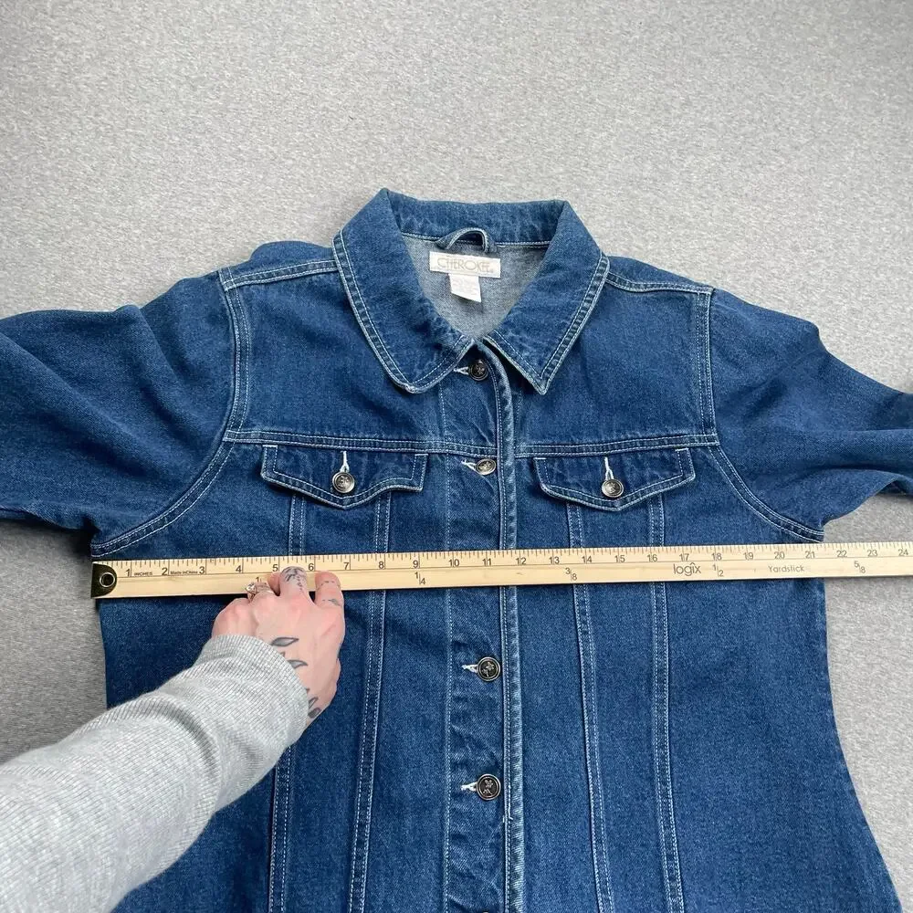 90s VTG Cherokee Denim Jacket Womens S Blue Jean Button Up Western Retro Preppy